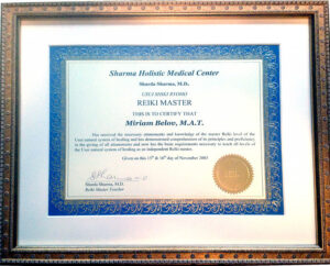 Miriam's reiki diploma