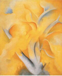 Georgia O'Keefe painting an autumn birch