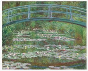 Claude Monet painting Japanese bridge and lily pond